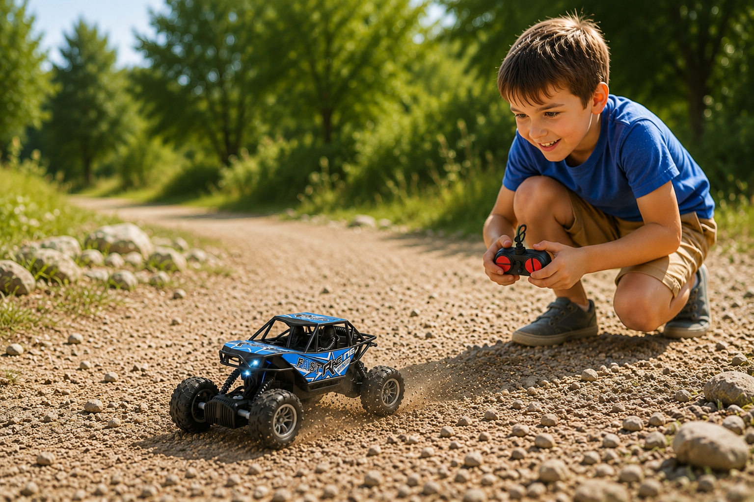 Voiture Télécommandée 4 Directions Tout-Terrain pour Enfants avec Lumières et Pneus Antidérapants