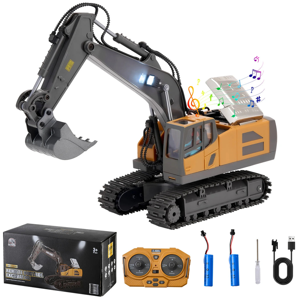 Pelle télécommandée RC 2.4G avec sons - Échelle 1:20, Véhicule de construction pour enfants