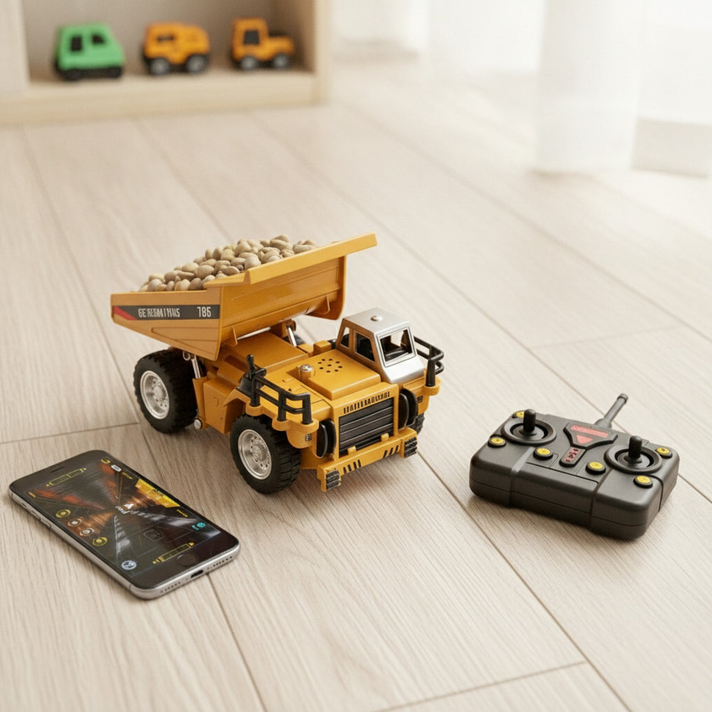 Mini Voiture RC Dumper 1/64 en Alliage - Télécommande 2.4G & APP