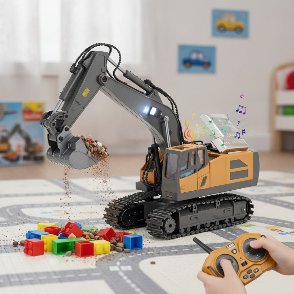 Pelle télécommandée RC 2.4G avec sons - Échelle 1:20, Véhicule de construction pour enfants