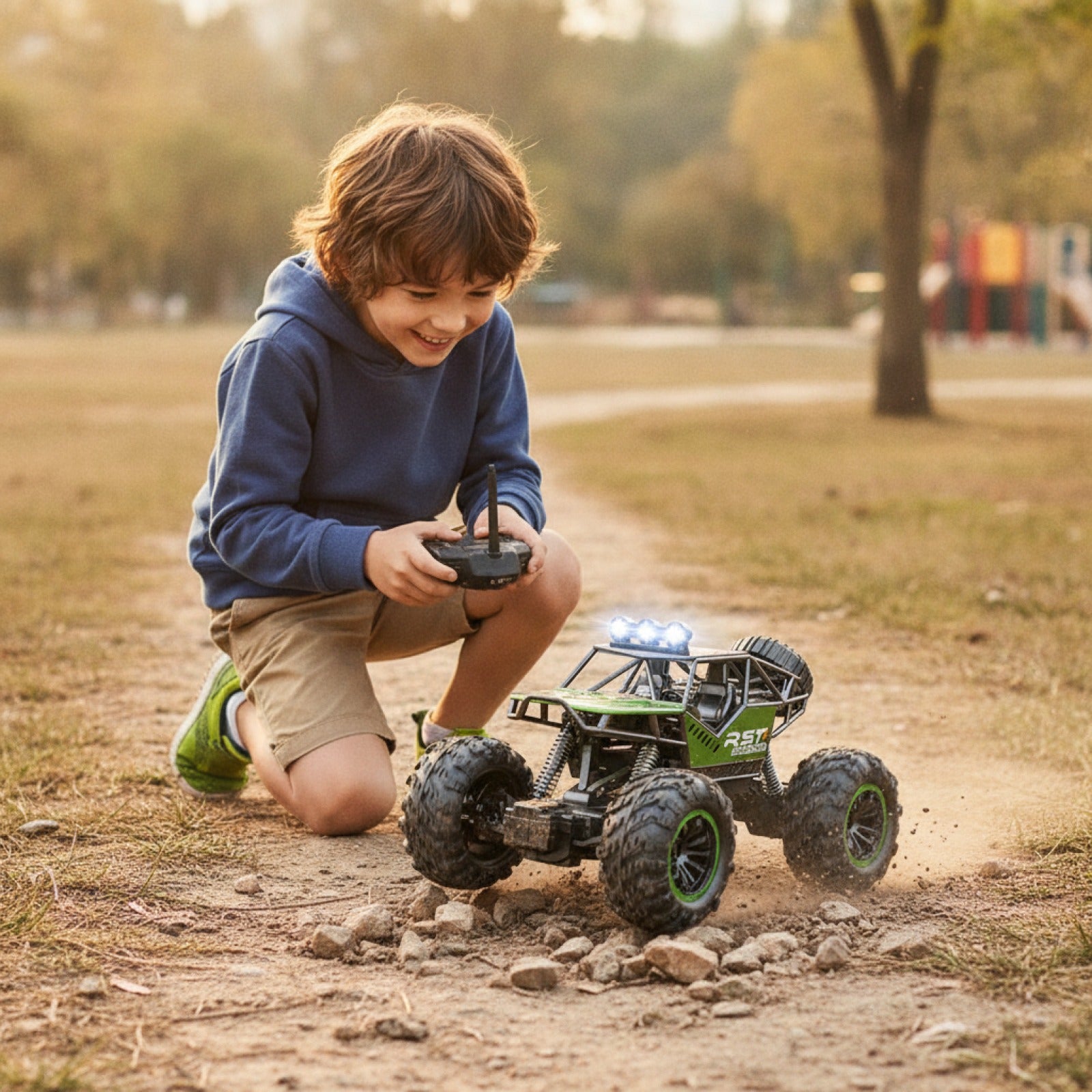 Voiture télécommandée tout-terrain pour enfants - Camion RC métal 2WD avec LED