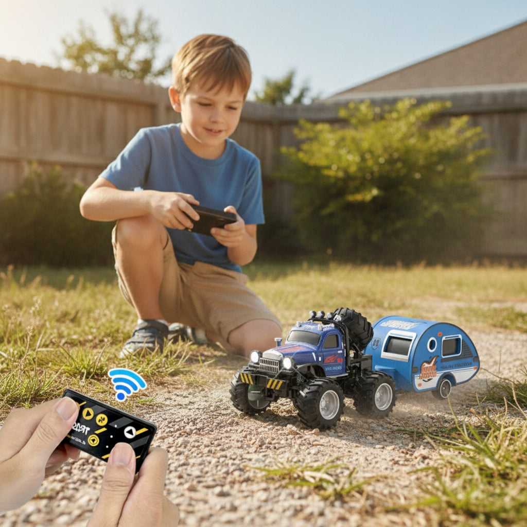 Mini Camion RC 1:64 avec Remorque - Modèle Alliage Tout Terrain Télécommandé pour Enfants