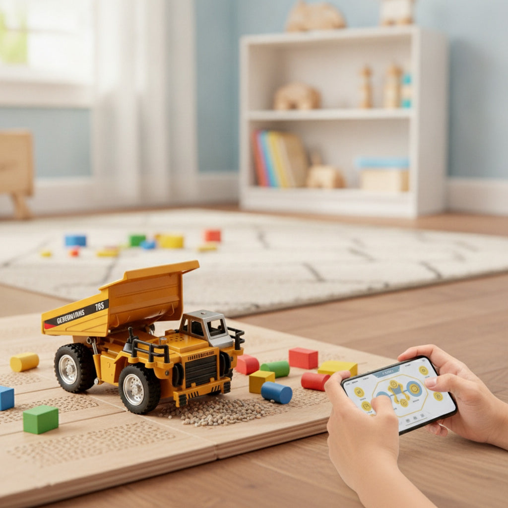 Mini Voiture RC Dumper 1/64 en Alliage - Télécommande 2.4G & APP